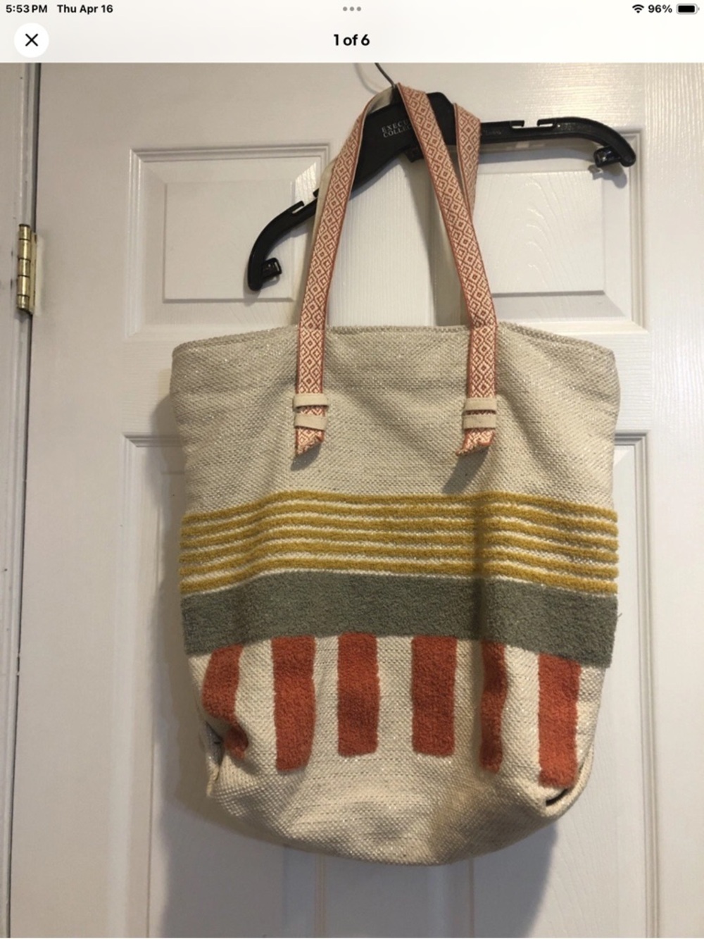Canvas Stripe Tote in Cream, Mustard & Rust